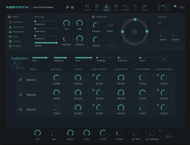 Ventana de efectos de Absynth 6